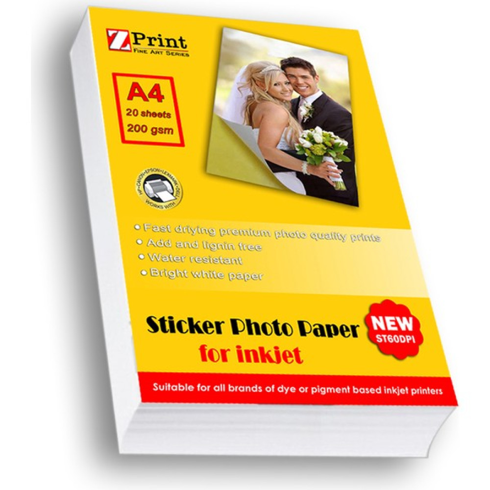 Zprint Yapışkanlı Sticker Fotoğraf Kağıdı A4 20 Yaprak 200 gr (Epson,canon,hp) Fotoğraf Kağıtları & Asetatlar Fiyatı