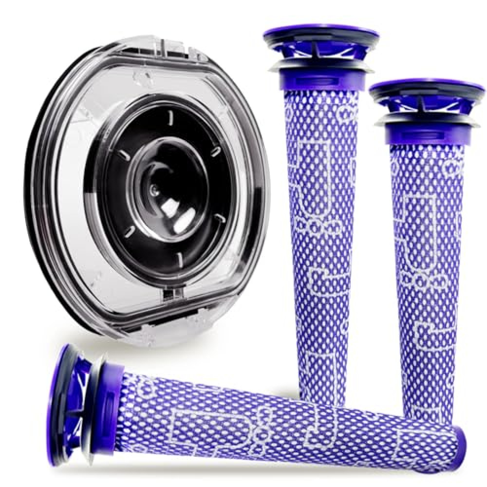 ZPSOX Dust Bin Lid + 3 Pre Filters Replacement Parts Compatible with Dyson V6 DC44 DC58 DC59 DC62 DC72 DC74 Vacuum Cleaner Canister Part,Dust Collector Lid Bin,Cup Cover Attachment,Bottom Accessories