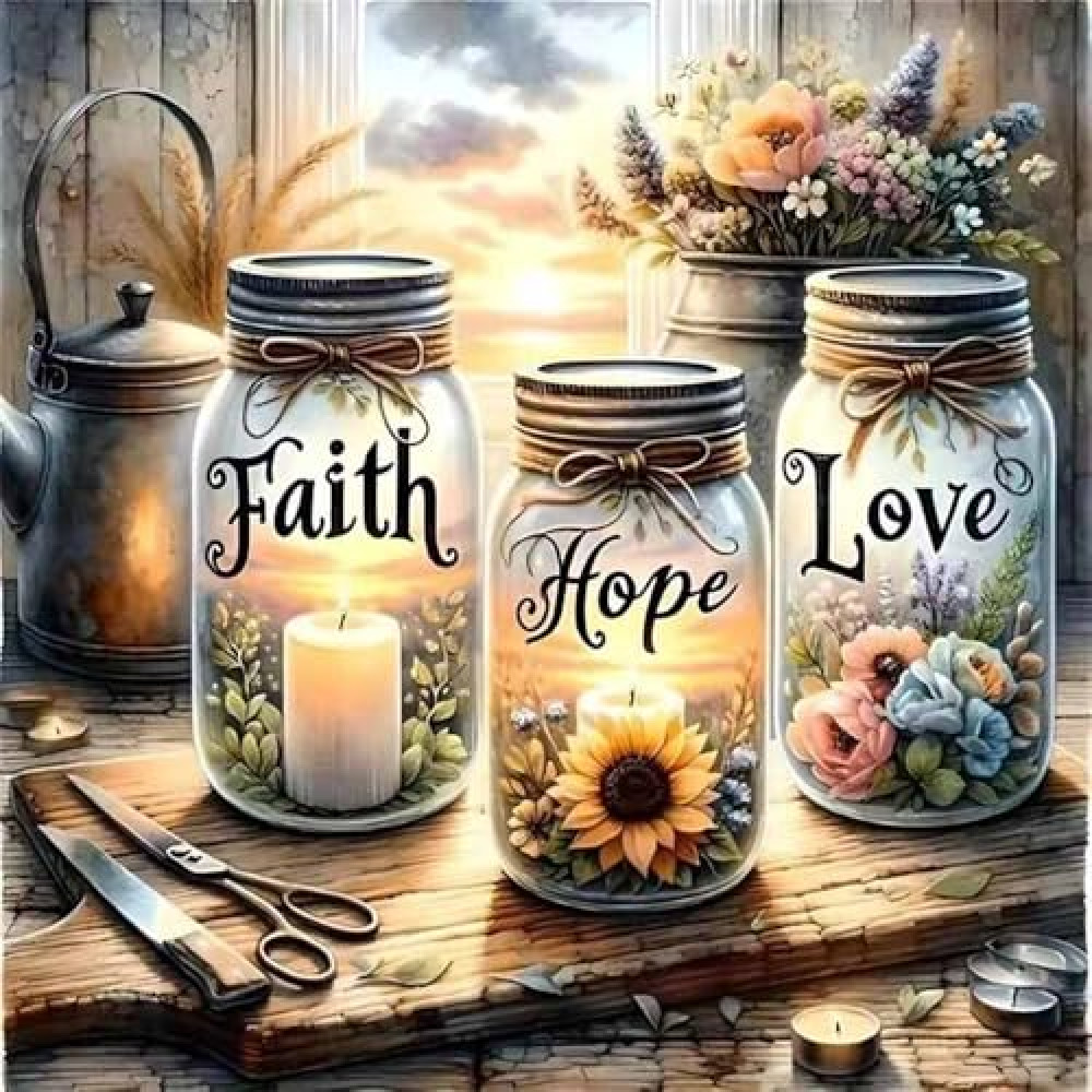 ZQEATRY 5D Diamond Painting Kits for Beginner,Faith,Hope,Love Wishing Bottle Diamond Art kit for Adults,DIY Diamond Dots with Diamond Gem Art and Crafts for Adults Home Wall Decor 11.8x11.8inch