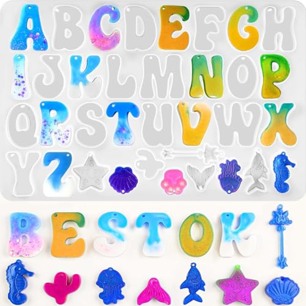 ZQYSING Alphabet Resin Molds with Hole, Reversed Alphabet Silicone Molds for Epoxy Resin, Letter Resin Molds for Keychain Jewelry Pendant Making
