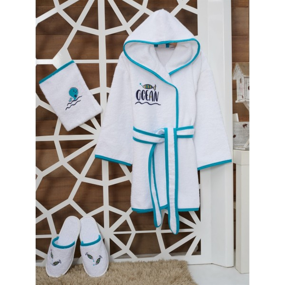 Z&R HOME Bambu 7-8 Yaş Çocuk Bornoz Seti - Ocean - 7 - 8 Yaş Bornoz Fiyatı