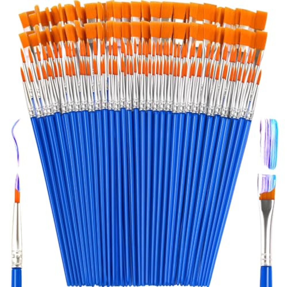 ZRLEI Small Paint Brushes Bulk, 160 Pcs Flat Tip Round Acrylic Paint Brushes for Kids Classroom Acrylic Watercolor Canvas Face Painting Touch Up
