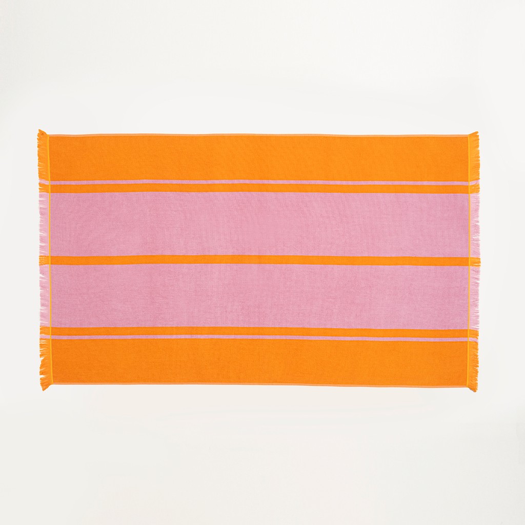 Zsa Zsa Zsu Vıseu Saçaklı Jakarlı Geniş Çizgili Pamuk %100 Pamuk Plaj Havlusu 90x150 Cm Turuncu - Pembe - 90 x 150 cm El / Yüz Havlusu Fiyatı