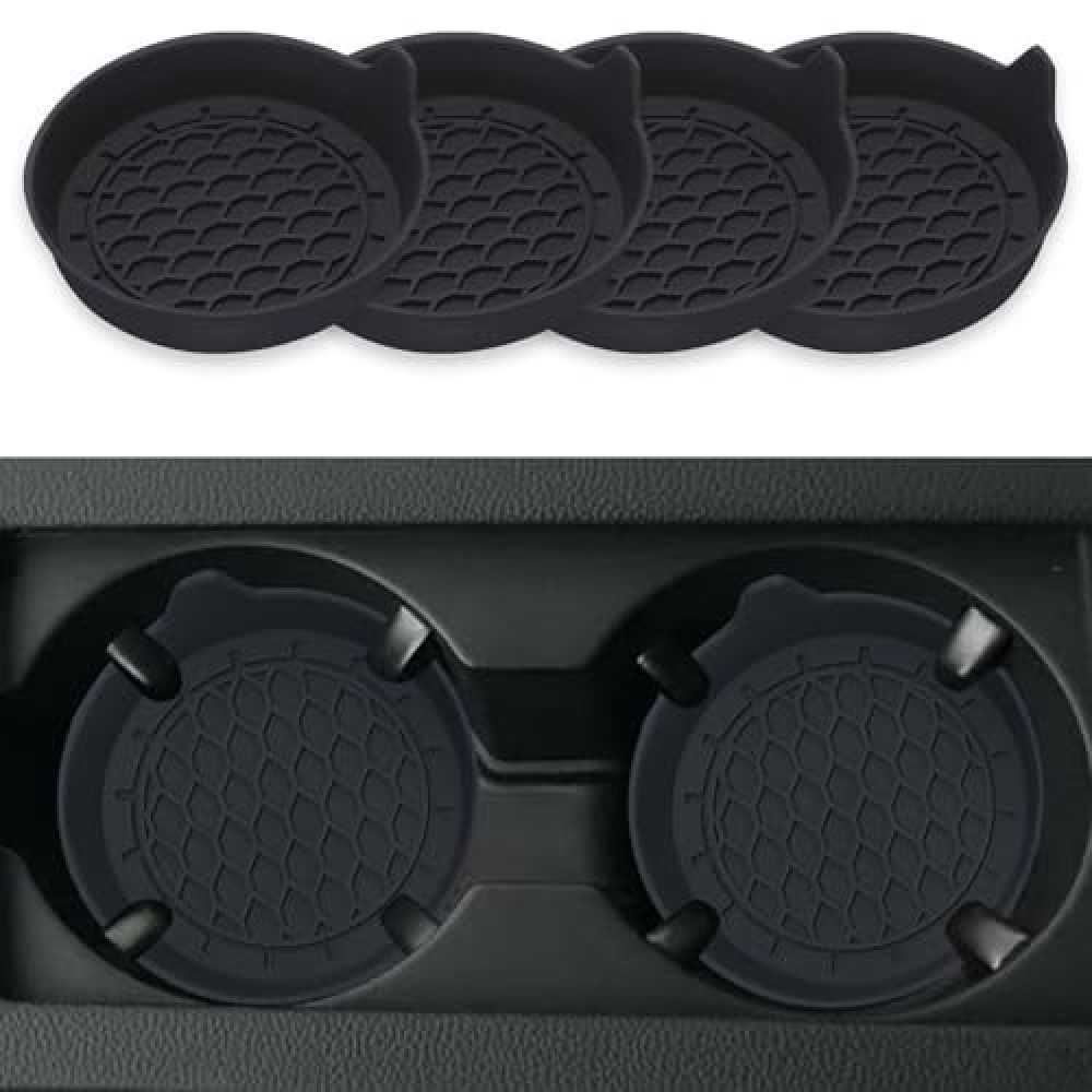 ZSDY Car Cup Coaster, Silicone Universal Cup Holder Insert with Wonderful Box, Non-Slip Car Cup Holder Coasters, Car Accessories Interior Sets for Women and Men, 4 Pack Black
