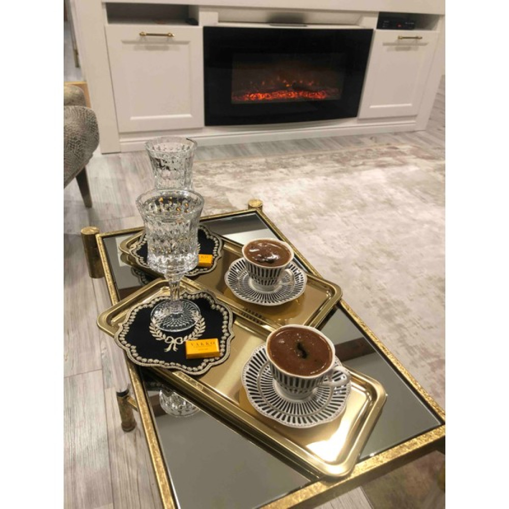 Zübahome 2'li Lüx Gold Dikdörtgen Servis Sunum Tepsisi Sunumluk Servis Tepsisi Servis Tepsisi Fiyatı