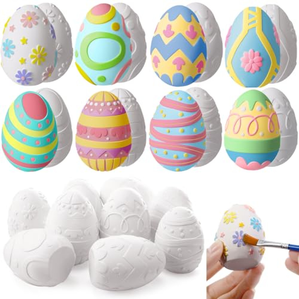 Zubebe 24pcs Paint Your Own Easter Eggs 3D Ready to Paint Easter Craft Statues Unpainted Craft Ornaments Ceramic Egg DIY Crafts Gift for Basket Stuffers Spring Party Decorations