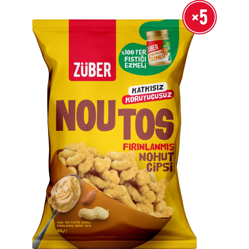 Züber Noutos %100 Yer Fıstığı Ezmeli Fırınlanmış Nohut Cipsi 55g x 5 Adet - 315 gr Cips Fiyatı