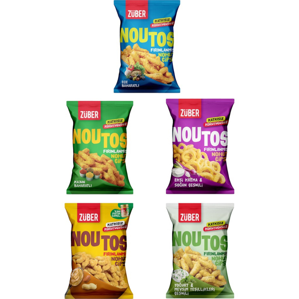 Züber Noutos Karma Atıştırmalık Paketi 55g x 5 Adet (Ege, Kajun, Ekşi Krema, %100 Yer Fıstığı, Yoğurt) - 315 gr Cips Fiyatı