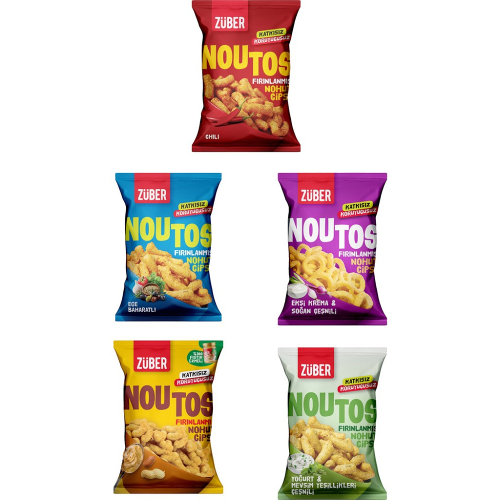 Züber Noutos Karma Parti Paketi 55g x 5 Adet (Chili, Ege, Ekşi Krema, %100 Yer Fıstığı, Yoğurt) - 315 gr Cips Fiyatı