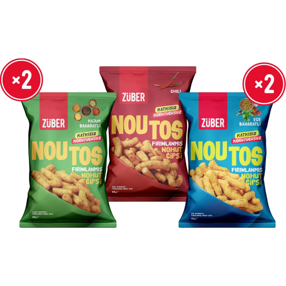 Züber Noutos Nohut Cipsi Atıştırmalık Deneme Paketi 55g x 5 Adet (Kajun, Chili, Ege Baharatlı) - 330 gr Cips Fiyatı