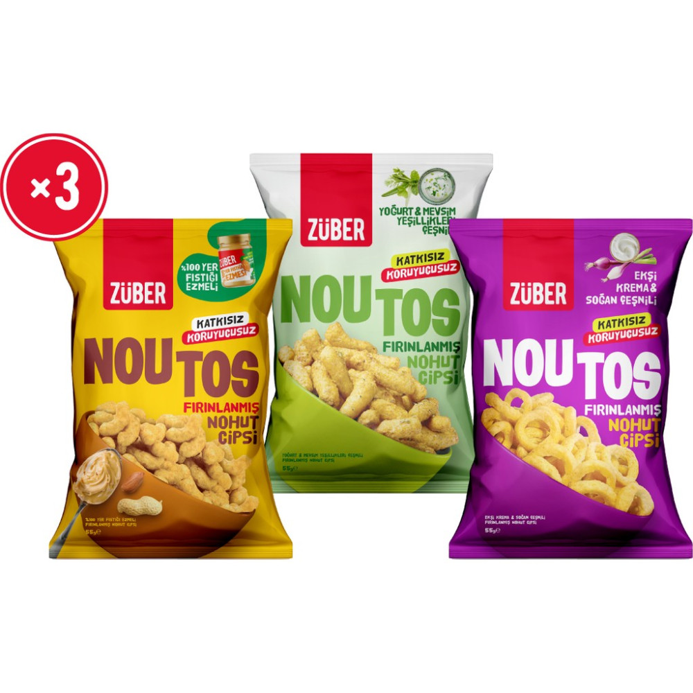 Züber Noutos Tanışma Paketi 55g x 5 Adet (%100 Yer Fıstığı, Yoğurt, Ekşi Krema) - 315 gr Cips Fiyatı