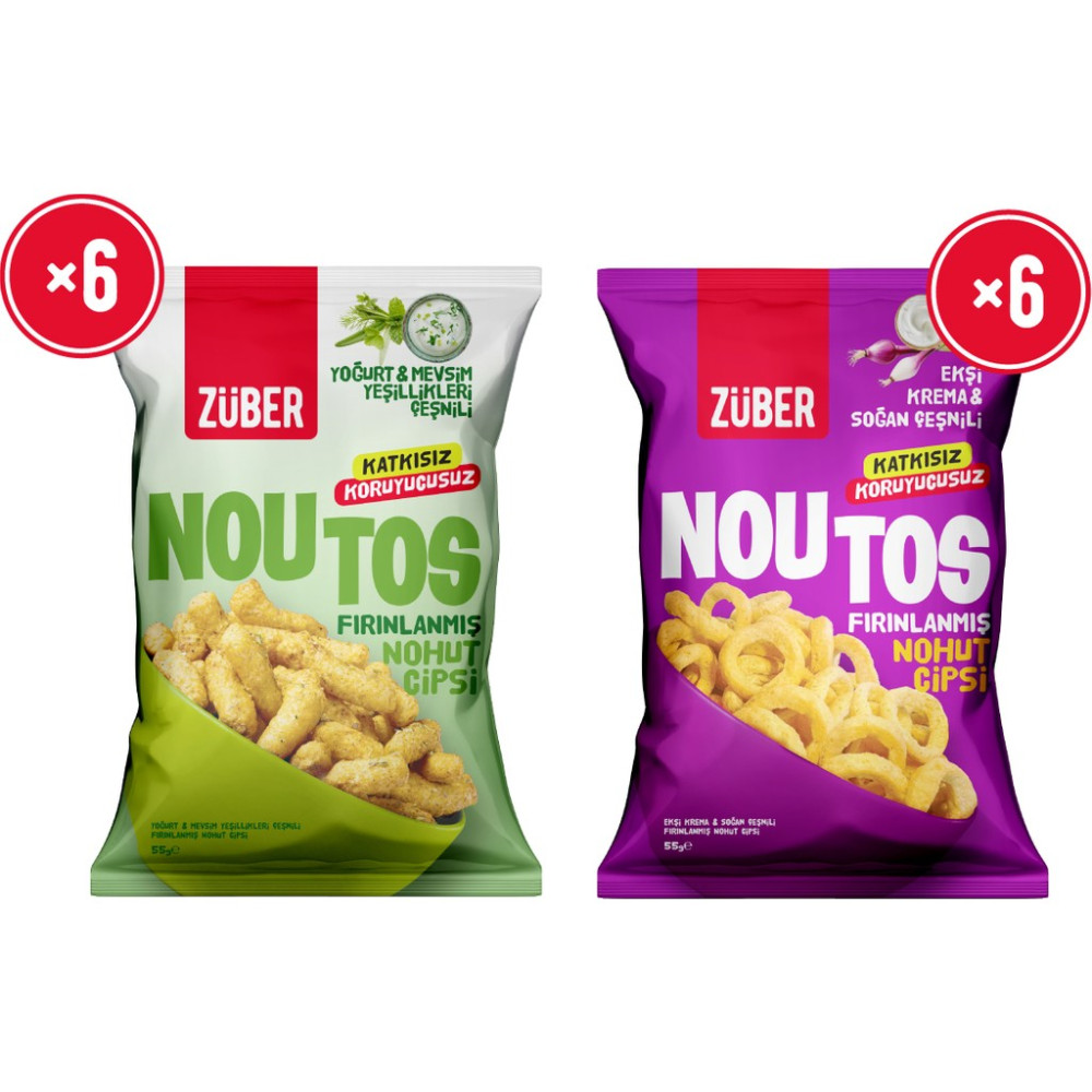 Züber Noutos Yoğurt ve Mevsim Yeşillikleri 55g x 6 Adet + Ekşi Krema ve Soğan 55g x 6 Adet - 660 gr Cips Fiyatı