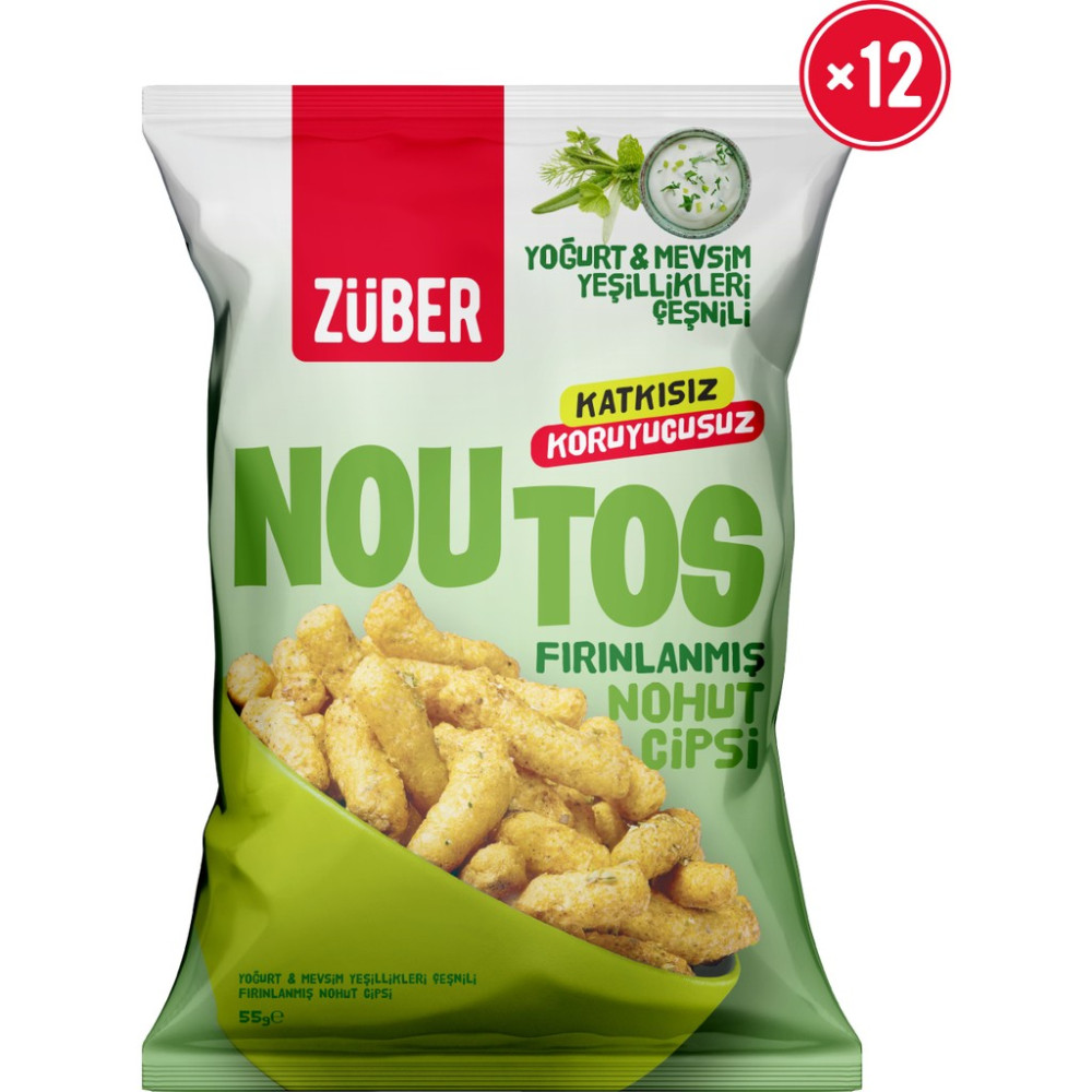 Züber Noutos Yoğurt ve Mevsim Yeşillikleri Çeşnili Fırınlanmış Nohut Cipsi 55g x 12 Adet - 55 gr Cips Fiyatı
