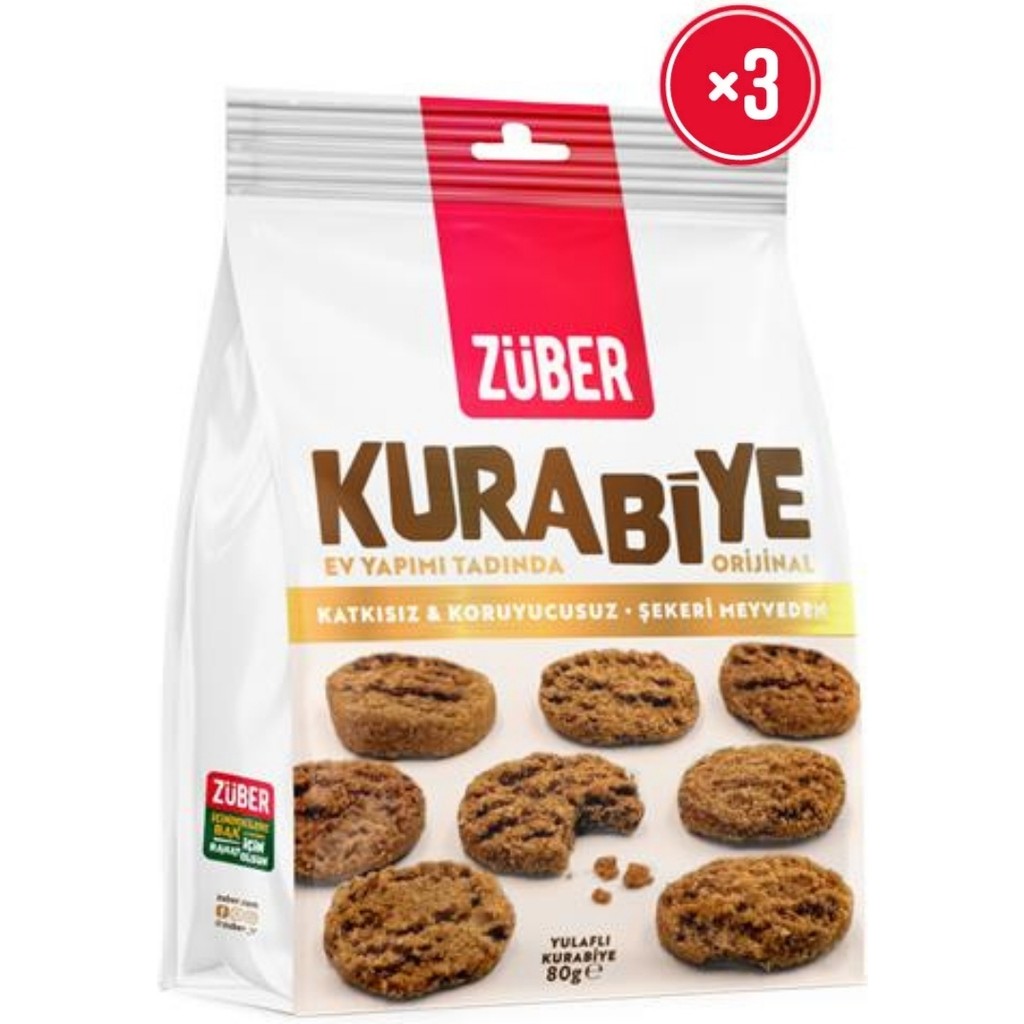 Züber Orijinal Yulaflı Kurabiye 80g x 3 Adet (Ev Yapımı Tadında) - 270 gr Giyim & İç Giyim Fiyatı