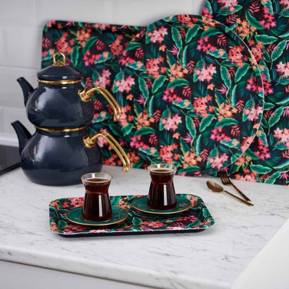 Zucci Home Deri Kaplama Kaydırmaz Kahve Tepsisi - Çiçek - 21X31 cm Servis Tepsisi Fiyatı