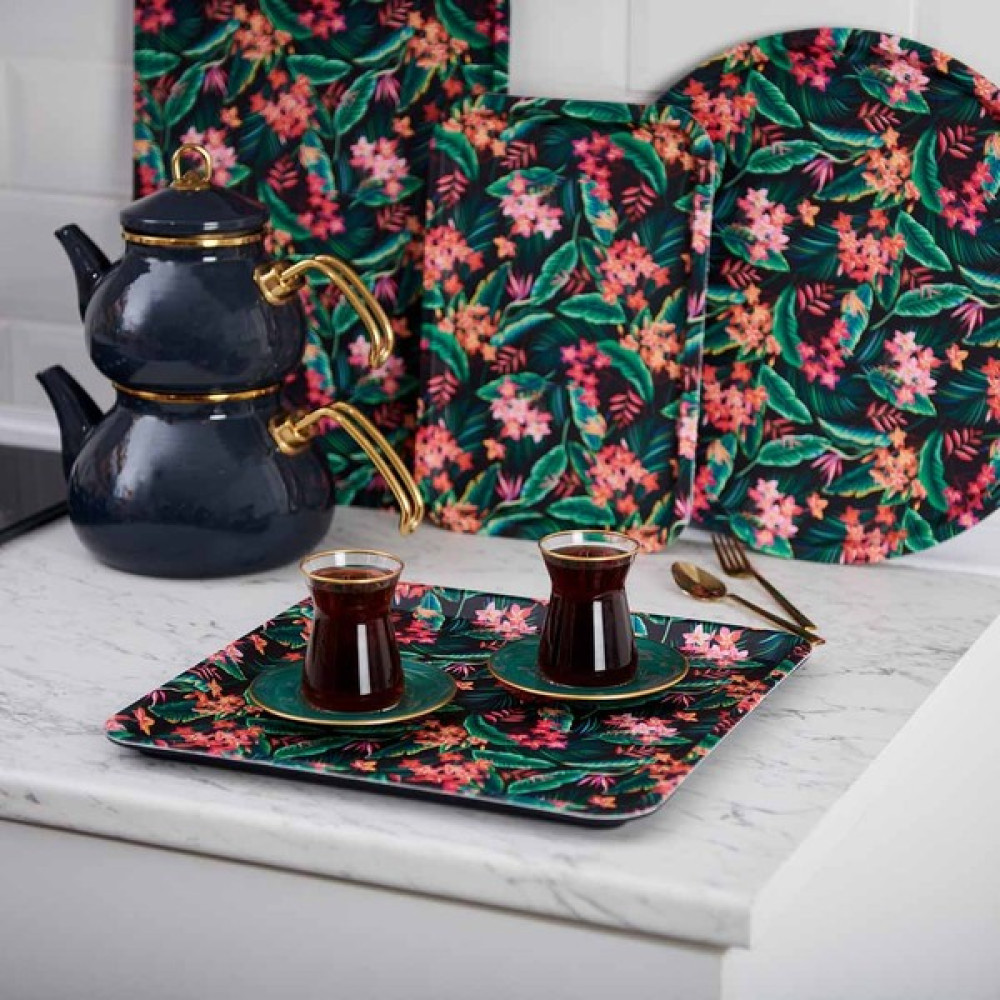 Zucci Home Deri Kaplama Kaydırmaz Kare Tepsi - Çiçek - 32,5X32,5 cm Servis Tepsisi Fiyatı