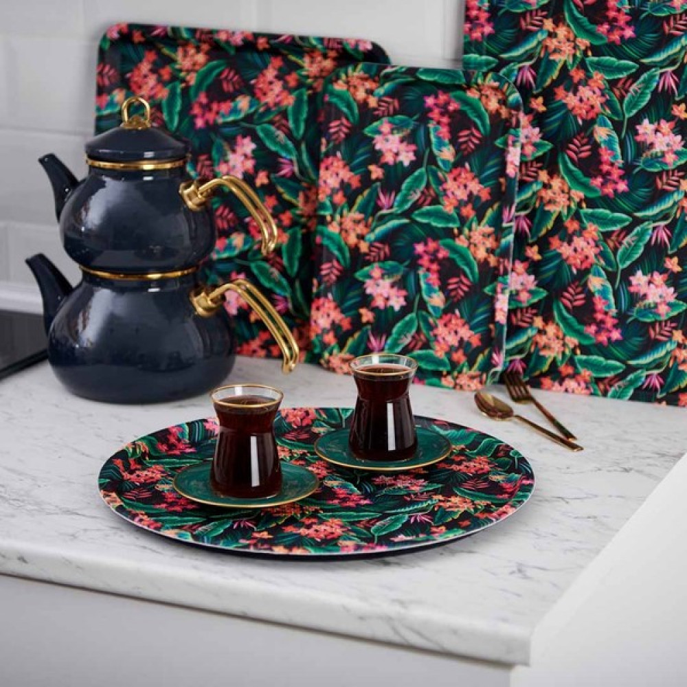 Zucci Home Deri Kaplama Kaydırmaz Yuvarlak Tepsi - Çiçek - 36X36 cm Servis Tepsisi Fiyatı