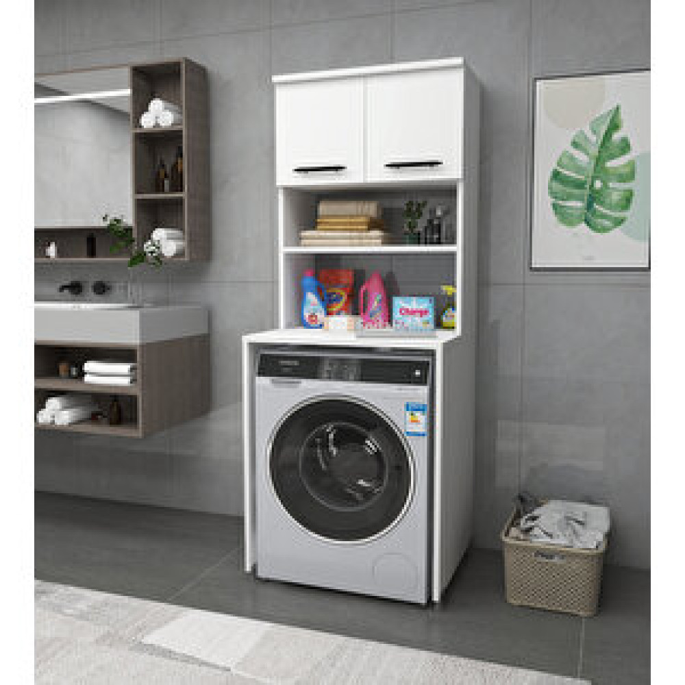 Zuesse Dizayn Dragon Çamaşır Makinesi Dolabı 3 Raflı Kapaklı Banyo Dolabı Beyaz Banyo Dolabı / Mobilyası Fiyatı