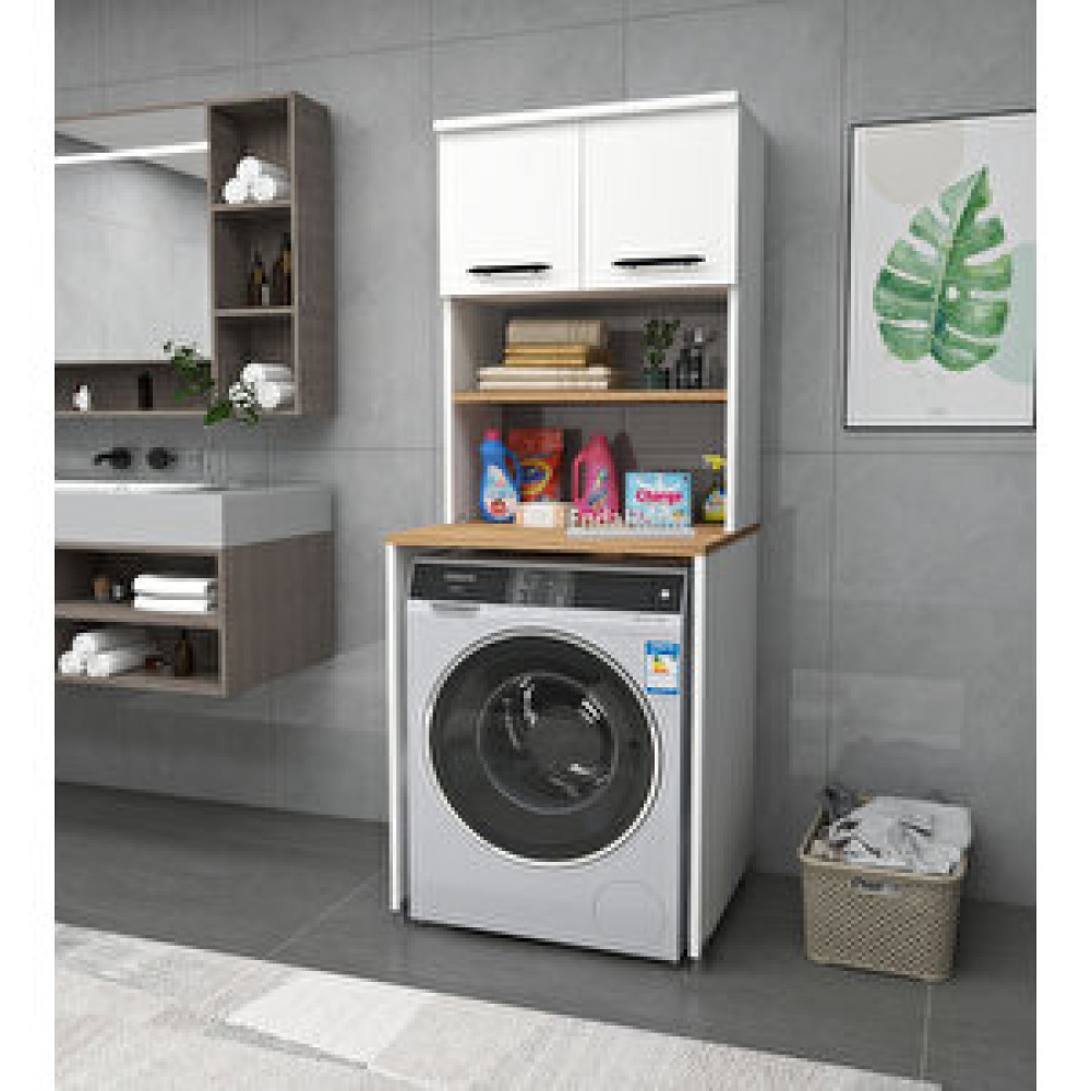 Zuesse Dizayn Dragon Çamaşır Makinesi Dolabı 3 Raflı Kapaklı Banyo Dolabı Çam - Beyaz Banyo Dolabı / Mobilyası Fiyatı