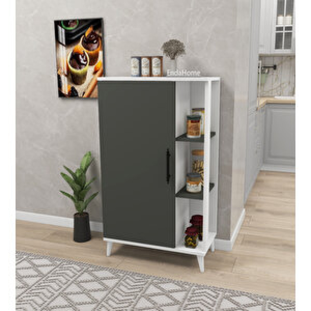 Zuesse Dizayn Lacerta 6 Raflı Kapaklı Çok Amaçlı Dolap Beyaz ve Koyu Gri 97x65x32 Cm Antrasit Beyaz Banyo Dolabı / Mobilyası Fiyatı