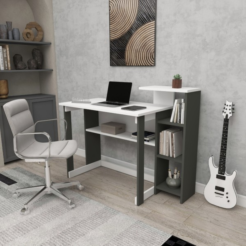 Zuesse Dizayn Lotus 5 Raflı Çalışma Masası Laptop Bilgisayar Masası Ofis Ders Yemek Çocuk Masası Antrasit - Beyaz - 87x50 Çalışma Masası Fiyatı