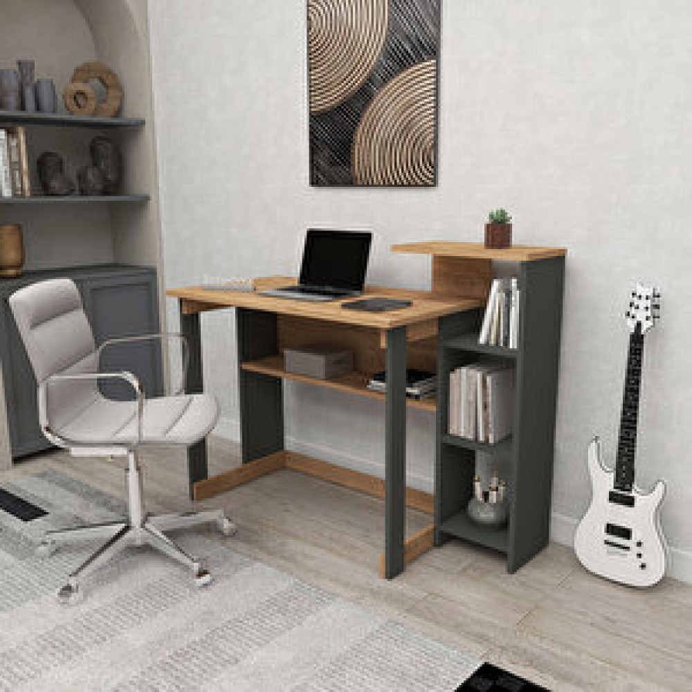 Zuesse Dizayn Lotus 5 Raflı Kitaplıklı Çalışma Masası Çam - Antrasit Atlantik Çam Antrasit Bilgisayar Masası Fiyatı