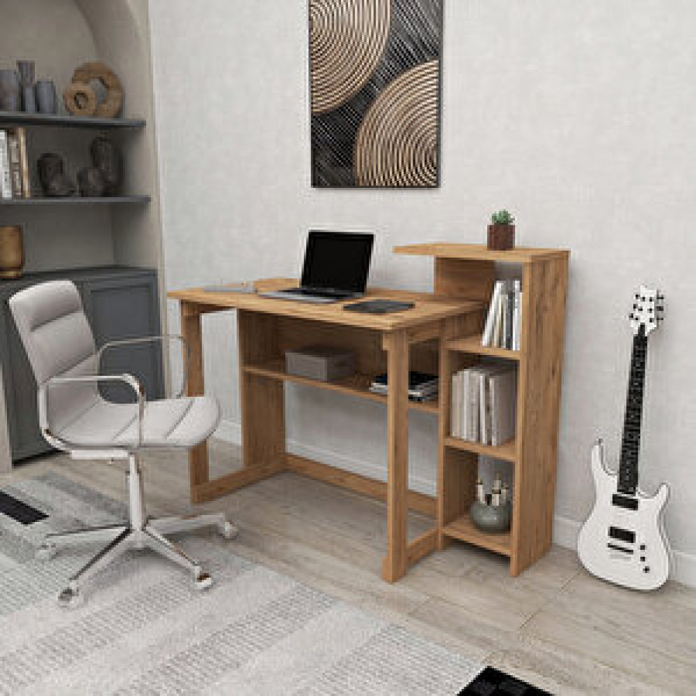 Zuesse Dizayn Lotus 5 Raflı Kitaplıklı Çalışma Masası Çam Çam Bilgisayar Masası Fiyatı