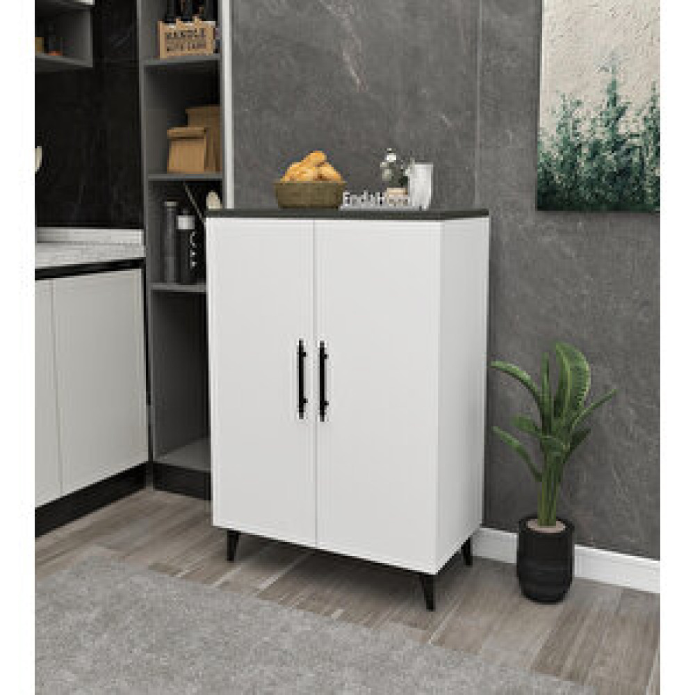 Zuesse Dizayn Pegasus 3 Raflı 2 Kapaklı Çok Amaçlı Dolap Çok Amaçlı Mutfak Dolabı Banyo Dolabı Koyu Gri ve Beyaz Antrasit Beyaz Banyo Dolabı / Mobilyası Fiyatı