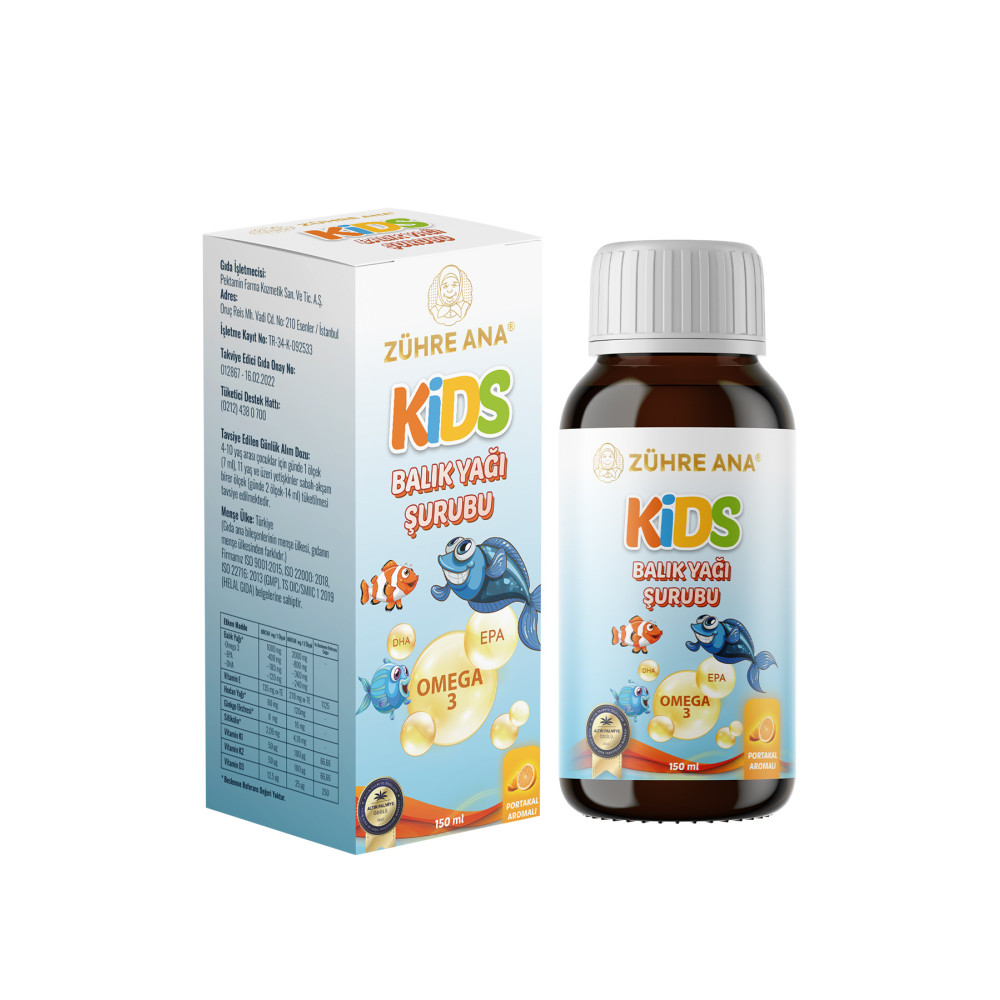 Zühre Ana Kids Çocuklar için - Omega 3 Balık Yağı Şurubu Vitamin Katkılı ve Portakallı 150 ml Balık Yağı / Omega 3 - 6 - 9 Fiyatı