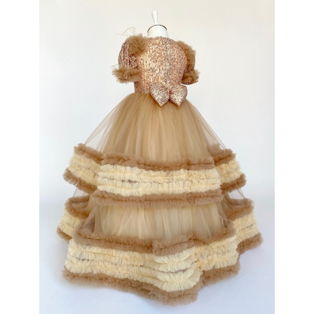 Zühre Balaban Cute Cream Gold Rengi Kız Çocuk Abiye, Özel Gün, Yılbaşı, Nedime, Uzun Abiye Elbise, Girl Dress Toddler Dress Elbise Fiyatı