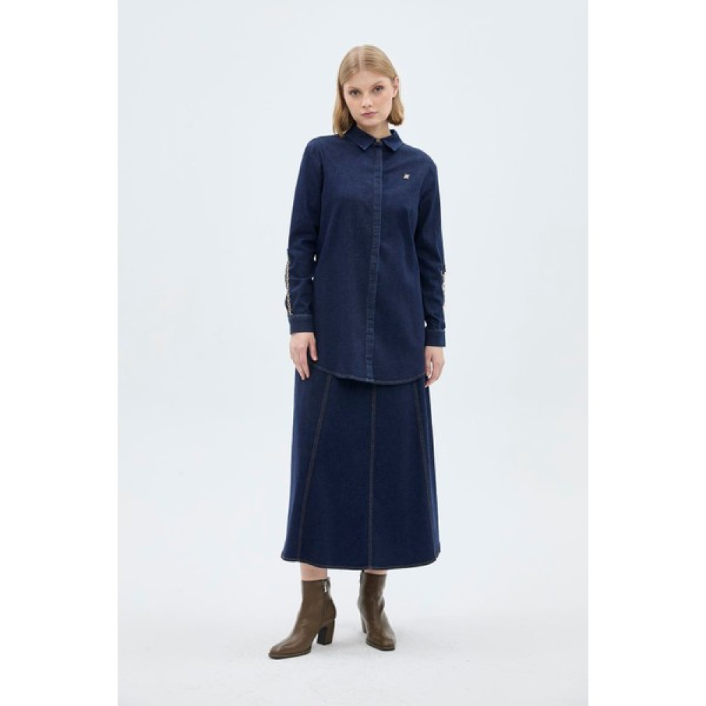Zühre Kol Zinciri Detaylı Denim Tunik T-1516 Tunik Fiyatı