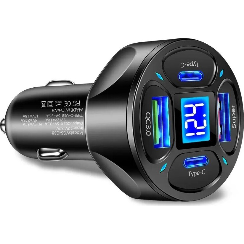 Zuidid LED Dijital Ekranlı 2 USB + 2 Type C Portlu Hızlı Araç Şarjı Bilgisayar Çevirici ve Adaptörü Fiyatı
