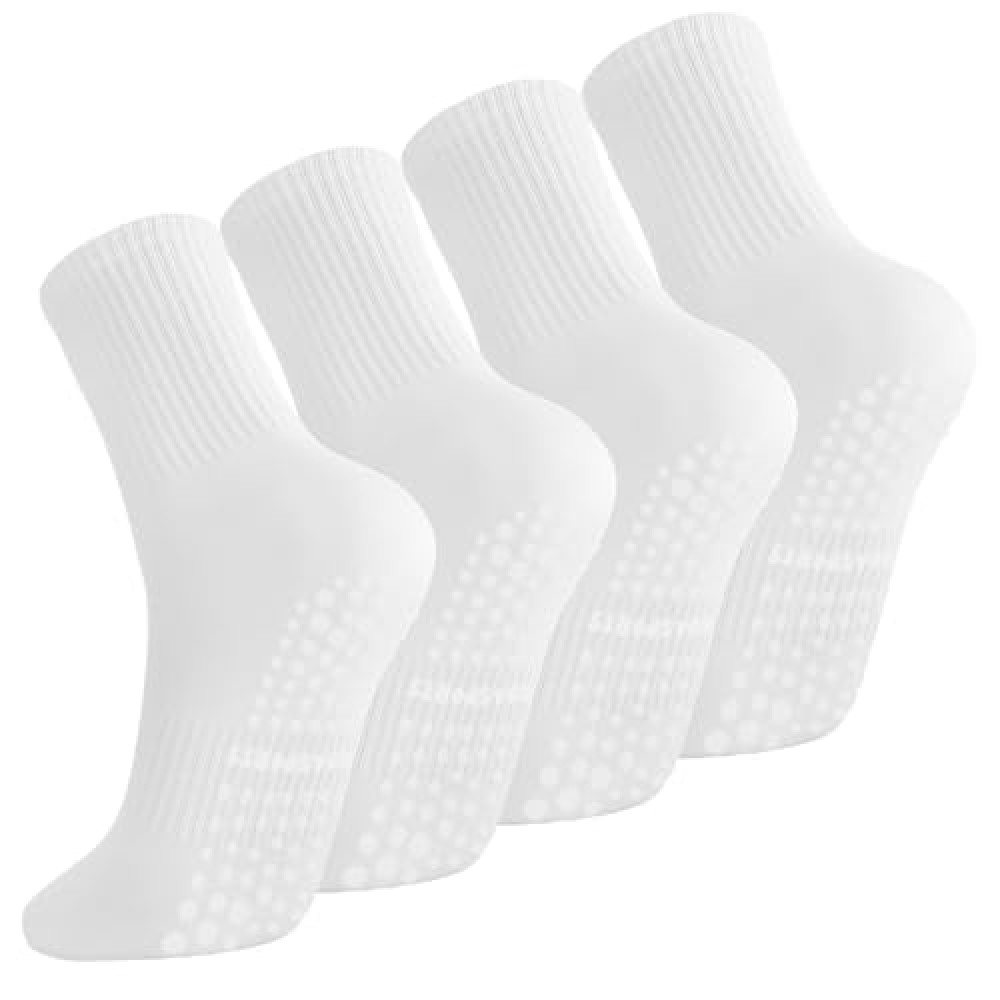 Zuimei 4 Pairs Pilates Socks Yoga Socks Non Slip Grip Socks Reformer Pilates Grip Socks Anti-Slip Grippy Socks White Grip Socks for Women Pilates Barre Ballet Dance Gym Workout 3-6 White