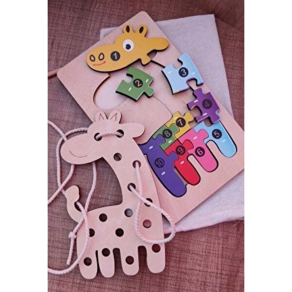 Zürafa Modelli 2 Parça Ip Geçirmeli ve Renkli Sayıları Öğreniyorum Puzzle Bebek Oyuncakları Fiyatı