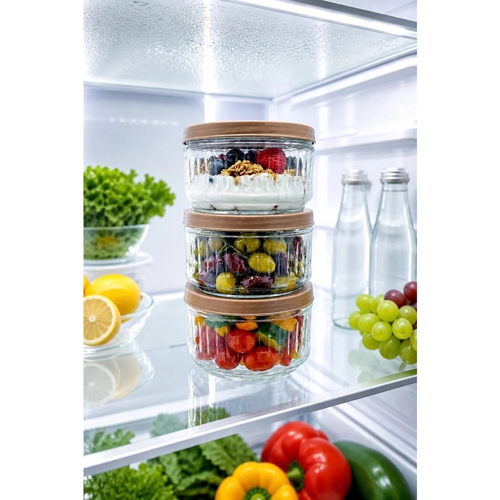 Zuri Design 3'lü Cam Saklama Kabı Kapaklı Şeffaf Cam Kavanoz Mutfak ve Buzdolabı Kullanımı Cappuccino 425 cc Eşya Saklama / Düzenleme Fiyatı