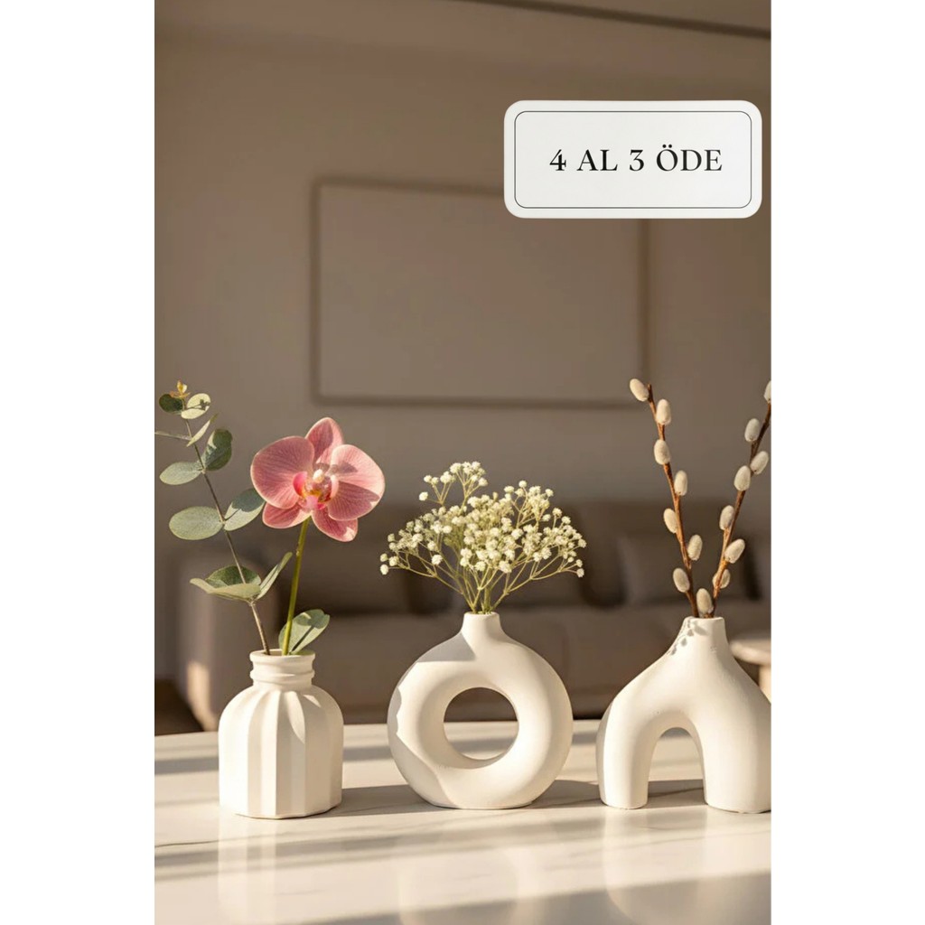 Zuri Design Bohem - Modern Beton Biblo 3’lü Set – Dekoratif Minimal Biblo - Beyaz Biblo Fiyatı