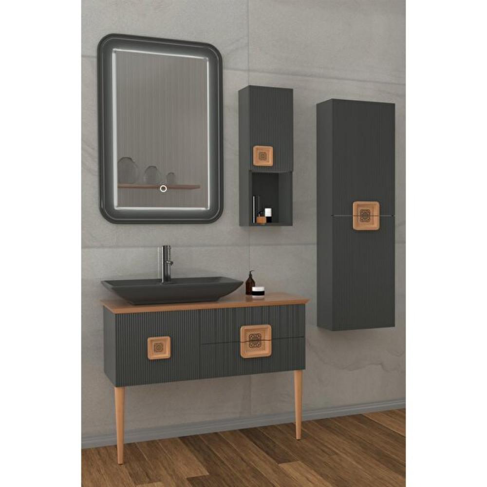 Zürih Lavabolu Banyo Dolabı-Anrasit 100CM (Boy Dolap Dahil ) Banyo Dolabı / Mobilyası Fiyatı