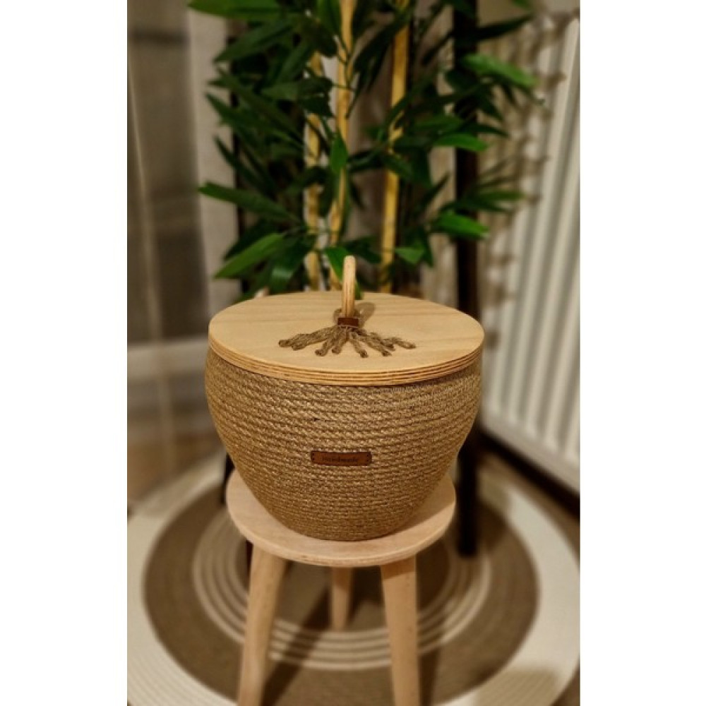 Zuviel Deco 20X18 Bambu Ahşap Kapaklı Hasır Sepet, Düzenleyici - Kahverengi Sepet Fiyatı