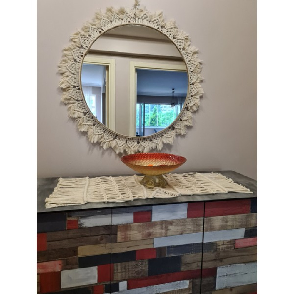 Zuviel Deco Büyük Boy Makrome Konsol Aynası - Krem Dresuar / Makyaj Masası Fiyatı