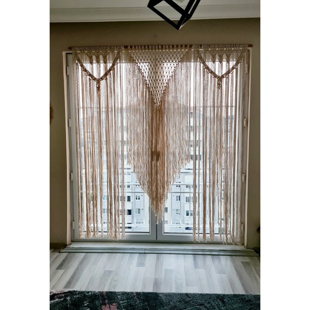 Zuviel Deco Dev Makrome Perde, Backdrop, Nikah Nişan Arka Fon - 190 x 200 cm - Krem Perde Fiyatı