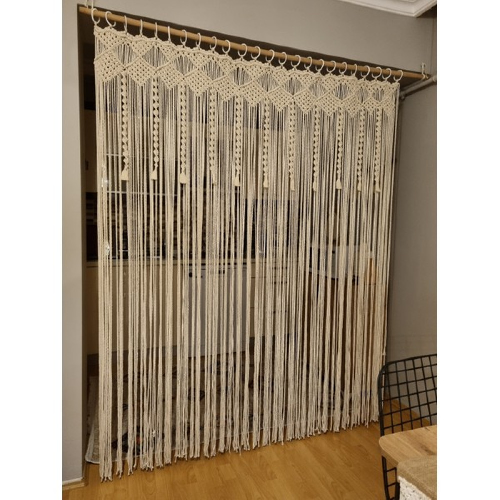 Zuviel Deco Makrome Seperatör, Makrome Perde, Backdrop, Arka Fon, Organizasyon - 165 x 200 cm - Krem İp Perde Fiyatı