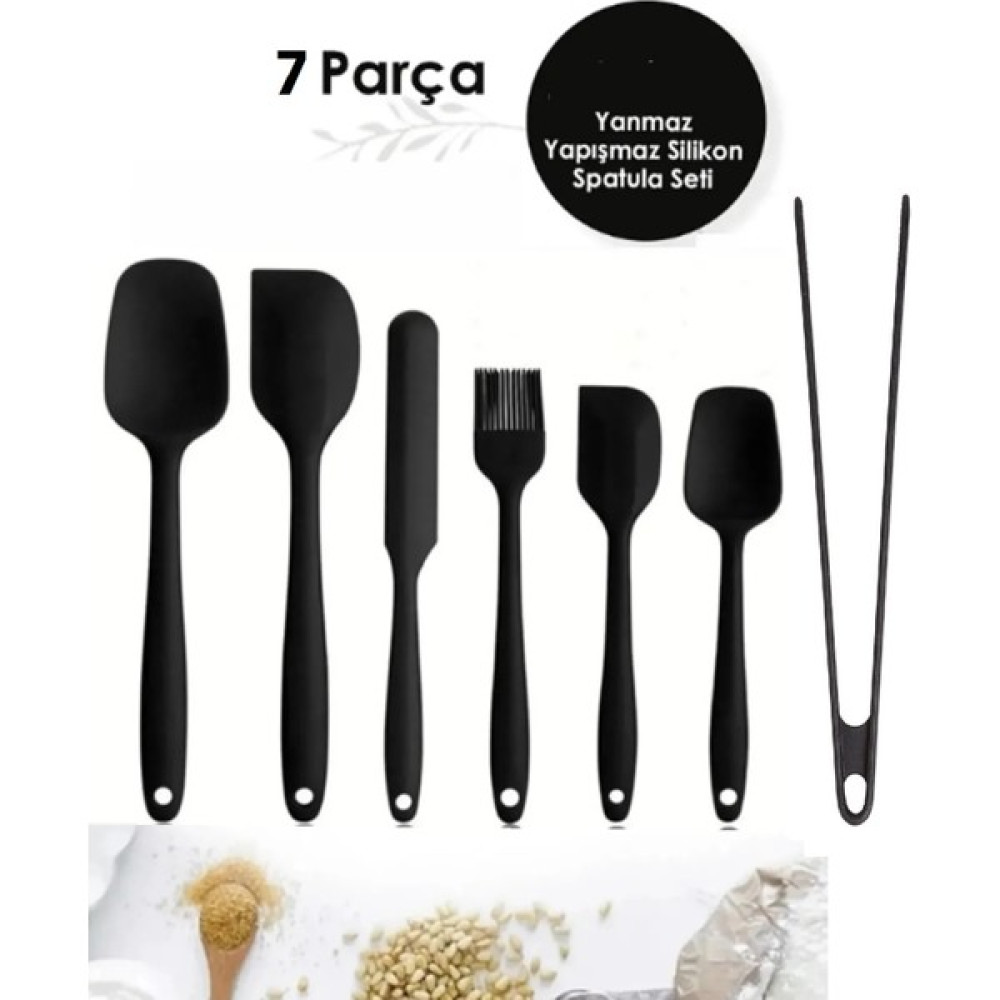 Zuzu Made 7 Parça Isıya Dayanıklı Yanmaz Yapışmaz Çizmez Silikon Kaşık Spatula Fırça Silikon Maşalı Set Siyah Mutfak Gereçleri Fiyatı