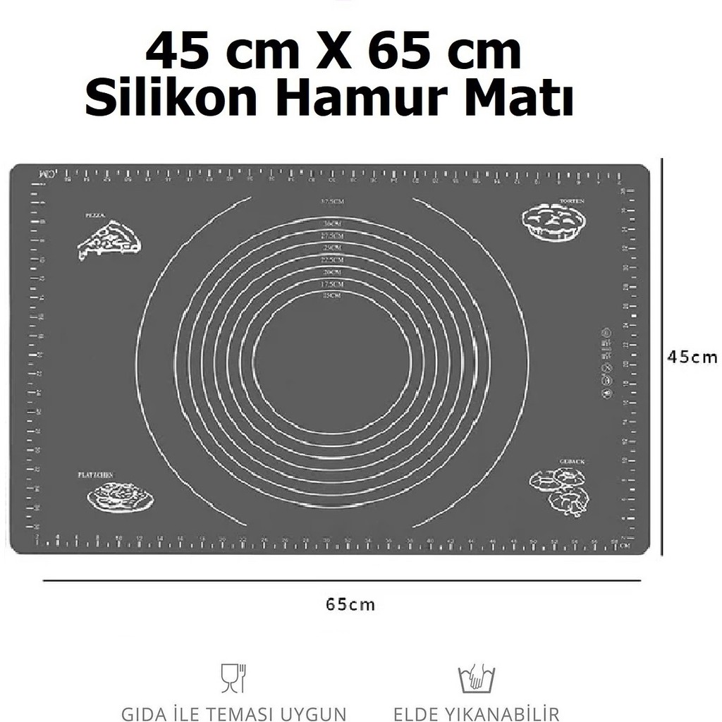 Zuzu Made Büyük Boy 45 cm x 65 cm Silikon Hamur Açma Matı - Gri Diğer Fiyatı