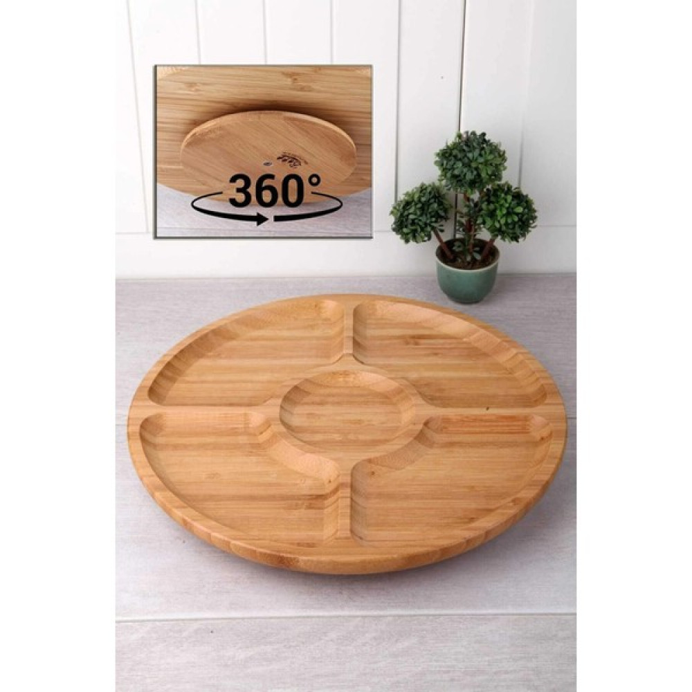 Zuzu Made Büyük Boy Bambu 5 Bölmeli 360 Derece Dönen Yuvarlak Servis Sunum Tabağı 30 cm Çerez Kahvaltı Peynir Mutfak Gereçleri Fiyatı