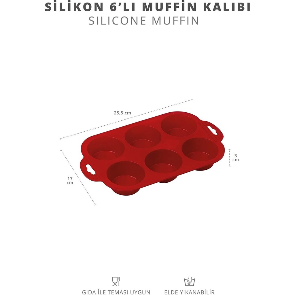 Zuzu Made Yanmaz Yapışmaz Silikon 6'lı Muffin Kek Kalıbı Kırmızı Tepsiler / Fırın Kapları Fiyatı