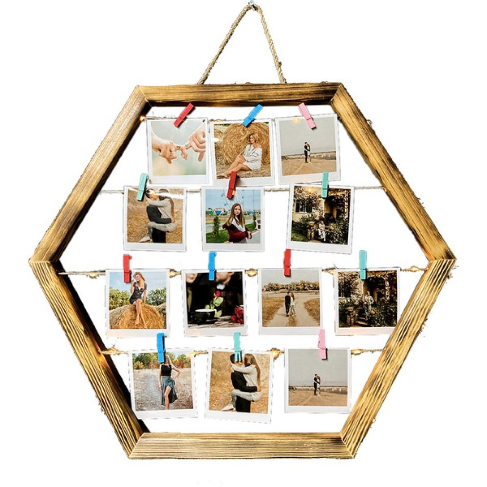 Zuzupix Altıgen Fotoğraf Askısı Ledli Mandallı - Ahşap - 49 x 43 cm Resim & Fotoğraf Çerçevesi Fiyatı