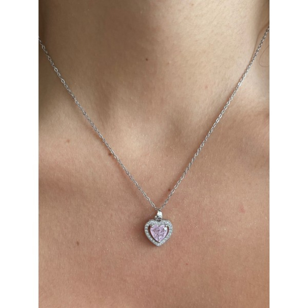 Zweig Kristal Kalpli Çelik Kolye - Gümüş - Pembe - 45 cm Bijuteri Kolye Fiyatı