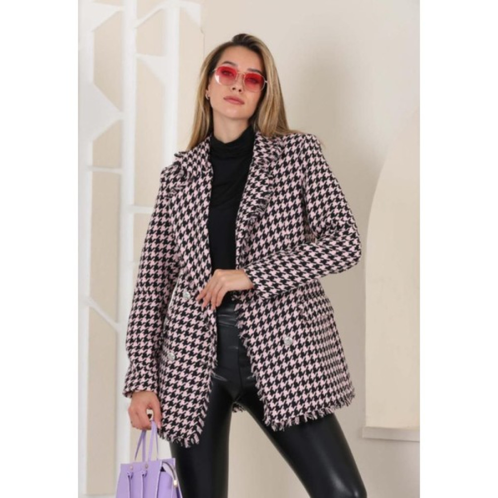 Zy Plus Pudra Siyah Kaz Ayağı Desenli Kışlık Blazer Ceket Bayan Ceket Fiyatı